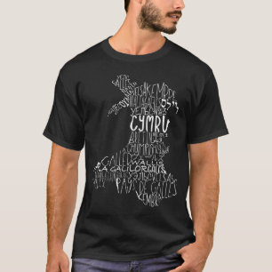 Map of Wales Languages Word Art Typography T-Shirt