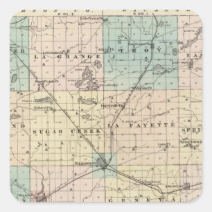 Map of Walworth County, State of Wisconsin Square Sticker