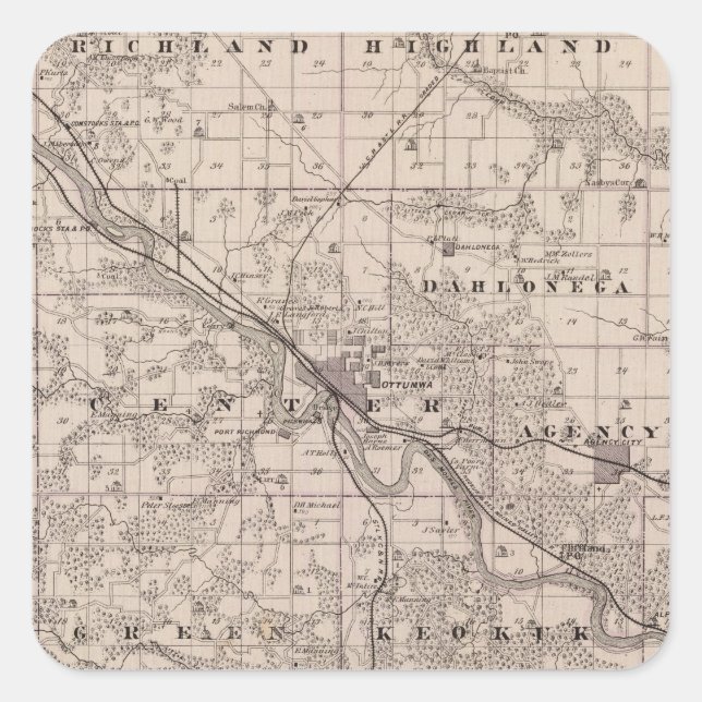 Map of Wapello County, State of Iowa Square Sticker (Front)