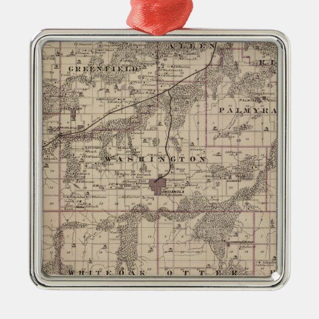Map of Warren County, State of Iowa Metal Tree Decoration (Front)