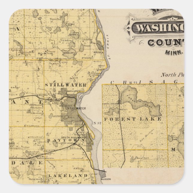 Map of Washington County, Minnesota Square Sticker (Front)