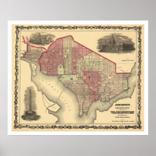 Map of Washington DC and Georgetown 1862 Poster