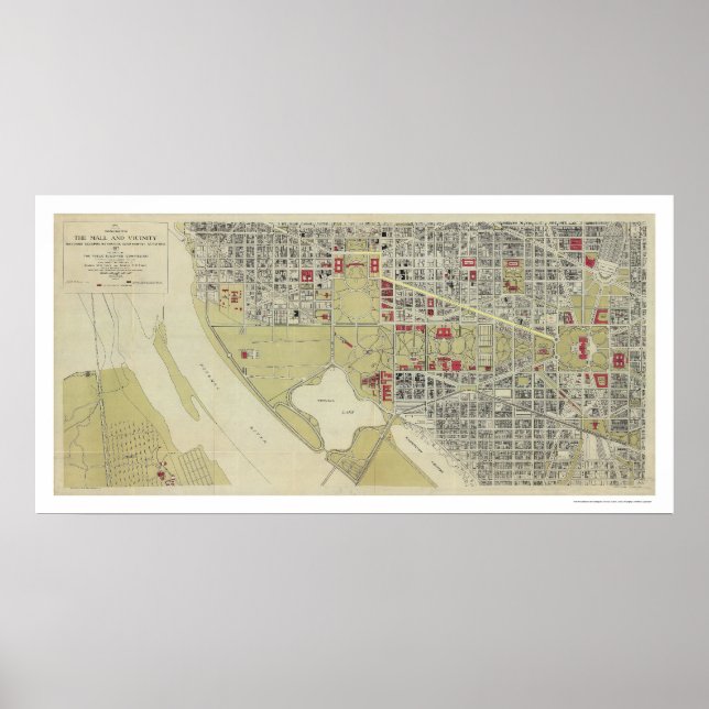 Map of Washington DC and the Mall 1917 Poster (Front)