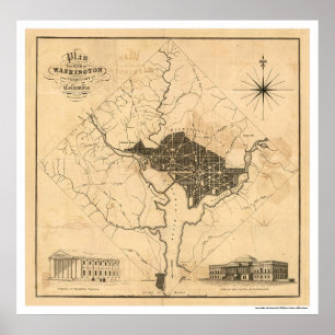 Map of Washington DC City Plan by Lizars 1819 Poster