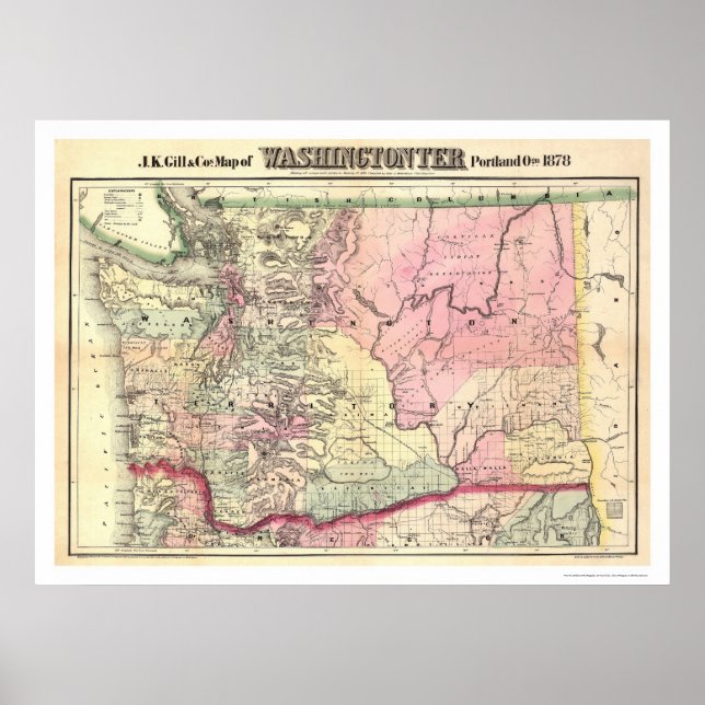 Map of Washington Territory by JK Gill 1878 Poster (Front)