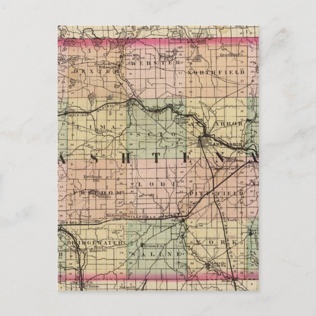 Map of Washtenaw County, Michigan Postcard (Front)