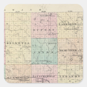 Map of Waupaca County, State of Wisconsin Square Sticker