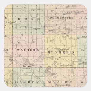 Map of Waushara County, Necedah and Wautoma Square Sticker