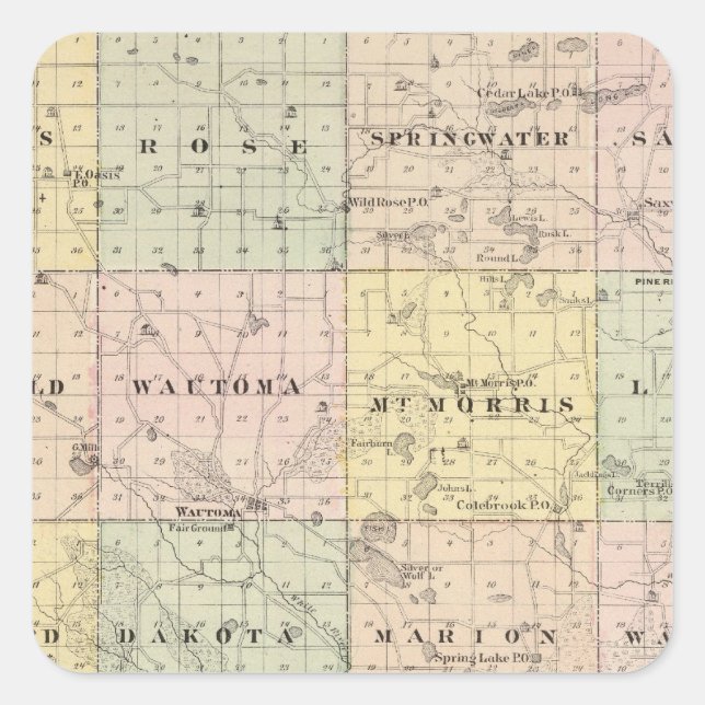 Map of Waushara County, Necedah and Wautoma Square Sticker (Front)