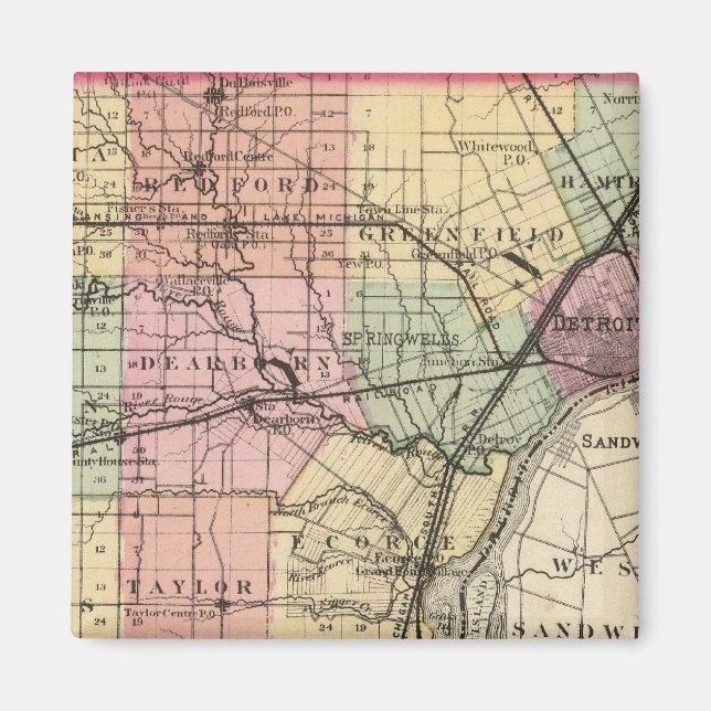 Map of Wayne County, Michigan Magnet (Front)