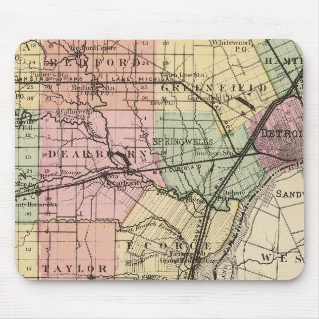 Map of Wayne County, Michigan Mouse Mat (Front)