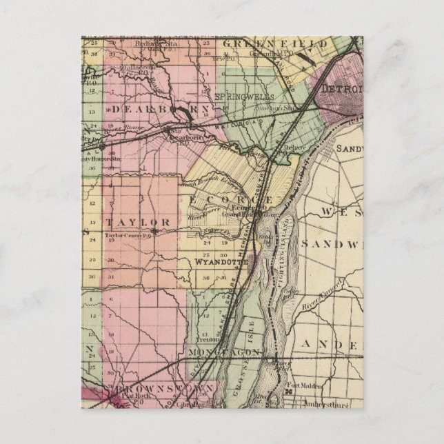 Map of Wayne County, Michigan Postcard (Front)