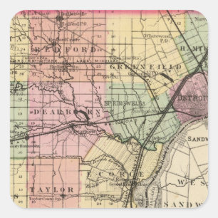 Map of Wayne County, Michigan Square Sticker