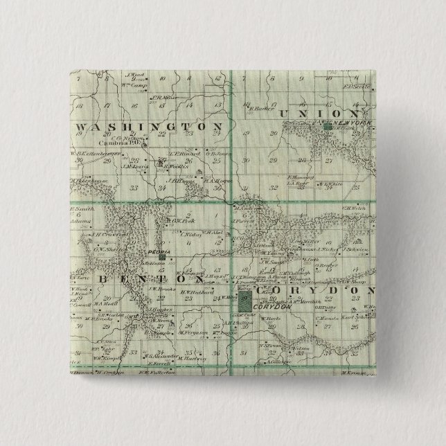 Map of Wayne County, State of Iowa 15 Cm Square Badge (Front)