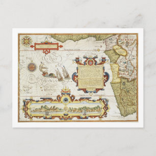 Map of West African coastline, 1596 (hand coloured Postcard