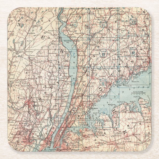 Map of Westchester County, New York Square Paper Coaster (Front)