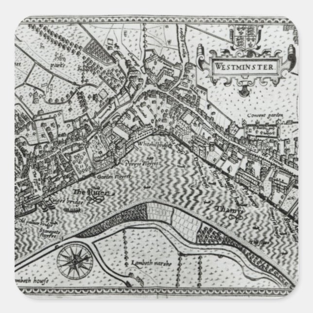 Map of Westminster from 'Speculum Britannia' Square Sticker (Front)