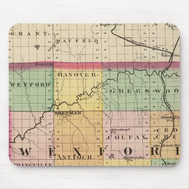 Map of Wexford County, Michigan Mouse Mat (Front)