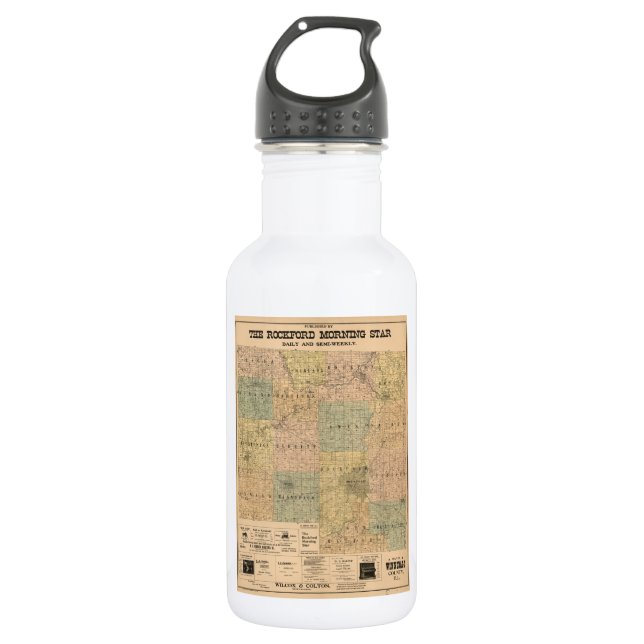 Map of Winnebago County Illinois (1902) 532 Ml Water Bottle (Front)