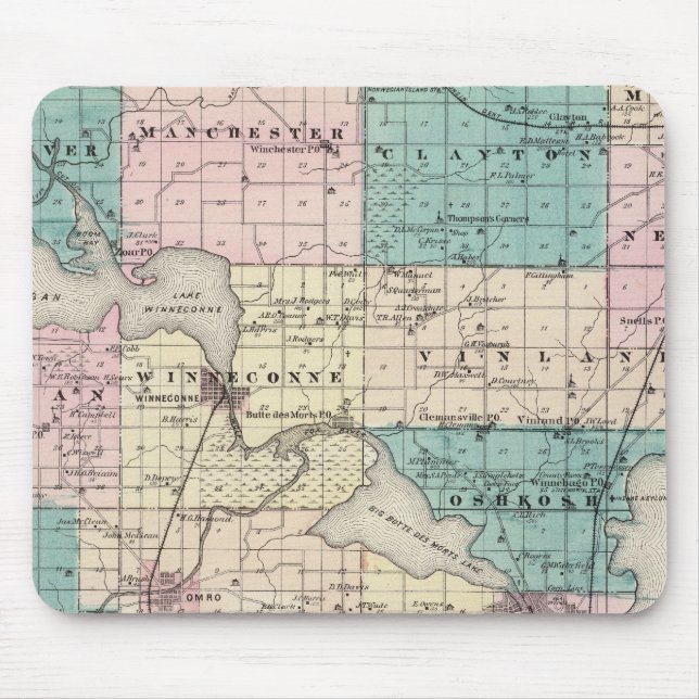 Map of Winnebago County, State of Wisconsin Mouse Mat (Front)
