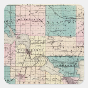 Map of Winnebago County, State of Wisconsin Square Sticker