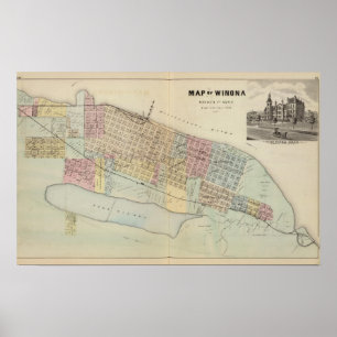 Map of Winona, Minnesota Poster