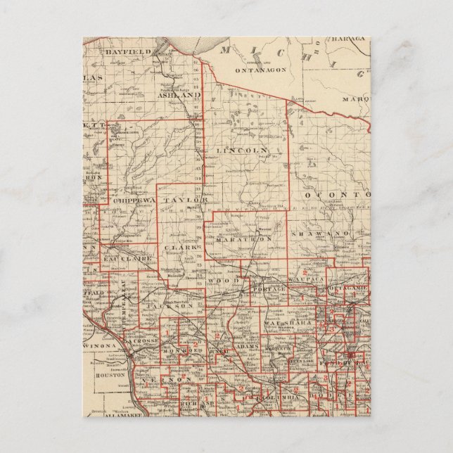 Map of Wisconsin, showing assembly districts Postcard (Front)