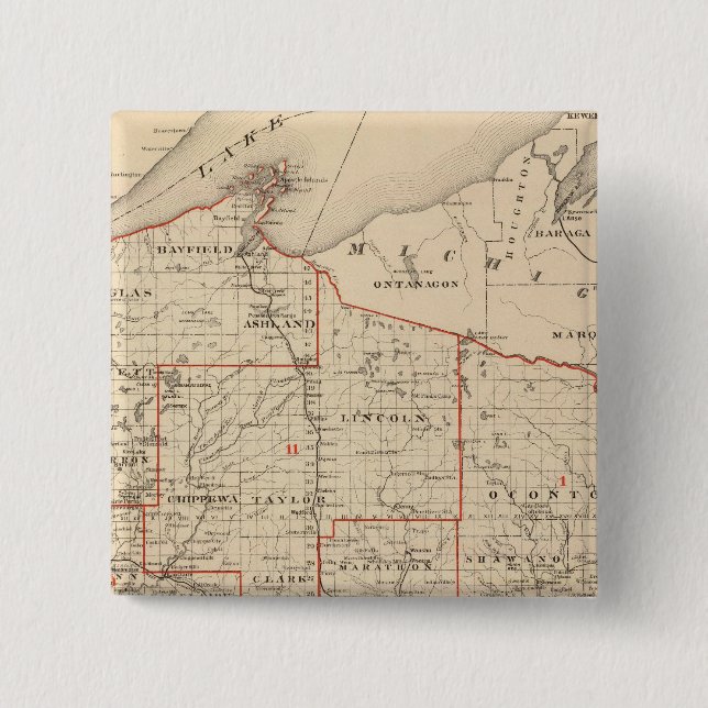 Map of Wisconsin showing senatorial districts 15 Cm Square Badge (Front)
