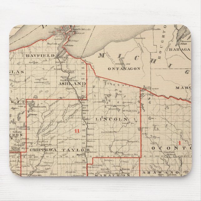 Map of Wisconsin showing senatorial districts Mouse Mat (Front)