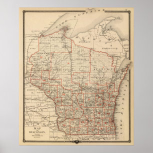 Map of Wisconsin showing senatorial districts Poster
