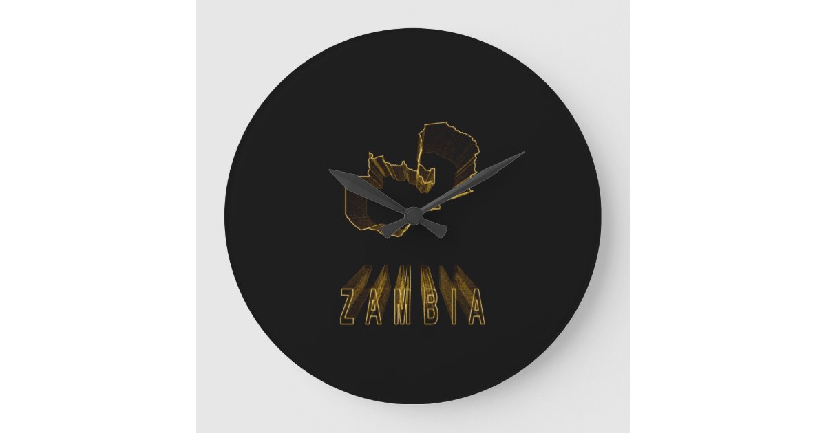 Map of Zambia, Gold Map Large Clock Zazzle