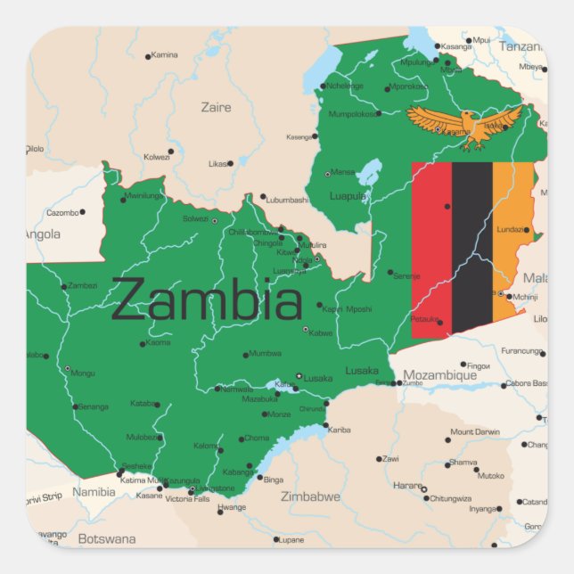 Map Of Zambia Square Sticker (Front)