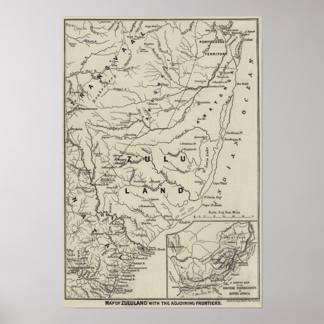 Map of Zululand with the Adjoining Frontiers Poster (Front)