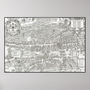 MAP of ZURICH c. 1576 Poster