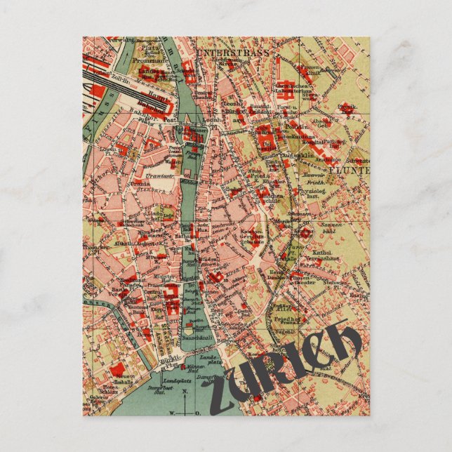 Map of Zurich Postcard (Front)
