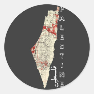 map Palestine arabic calligraphy Classic Round Sticker