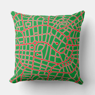 Map Pattern 030520 - Red White and Grass Green Cushion