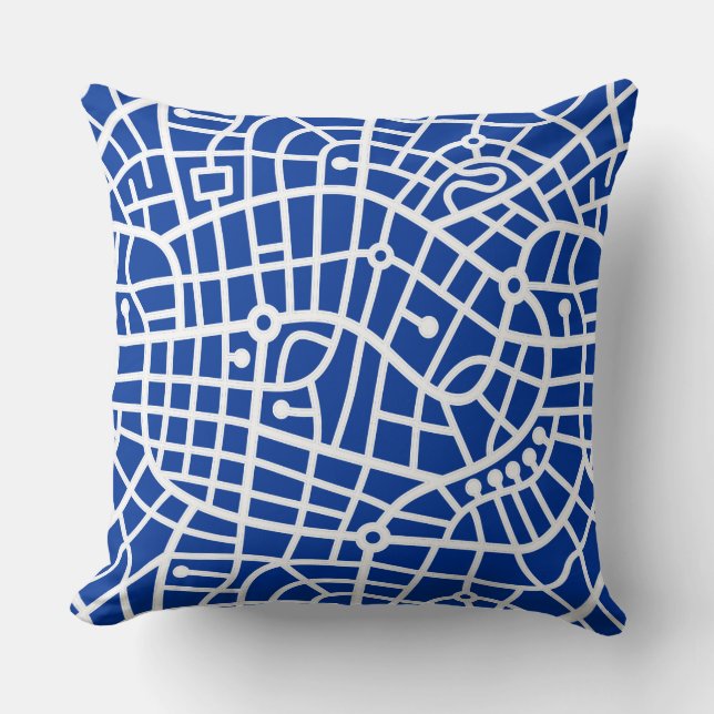 Map Pattern 030520 - White on Navy Blue Cushion (Front)