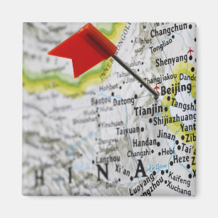 Map pin placed in Beijing, China on map, Magnet