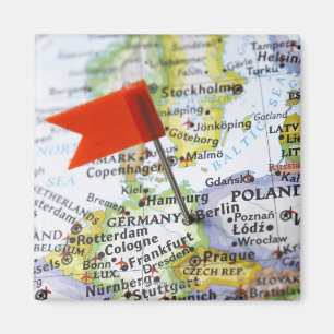 Map pin placed in Berlin, Germany on map, Magnet