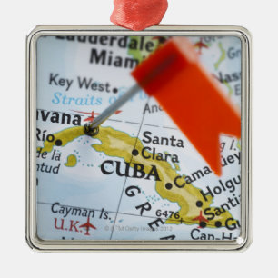 Map pin placed in Havana, Cuba on map, close-up Metal Tree Decoration