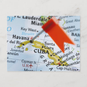 Map pin placed in Havana, Cuba on map, close-up Postcard