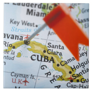 Map pin placed in Havana, Cuba on map, close-up Tile