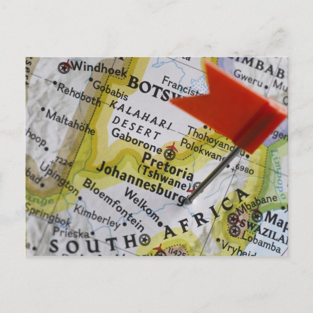 Map pin placed in Johannesburg, South Africa on Postcard (Front)