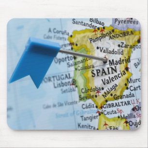 Map pin placed in Madrid, Spain on map, close-up Mouse Mat