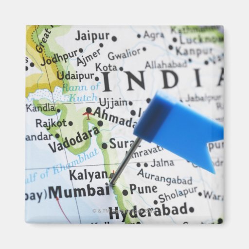 Image of Map pin placed in Mumbai, India on map, close-up Magnet