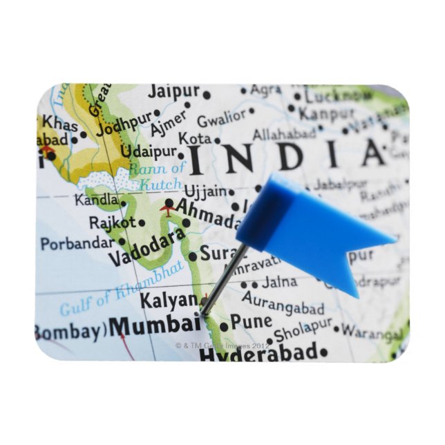 Map pin placed in Mumbai, India on map, close-up Magnet (Horizontal)