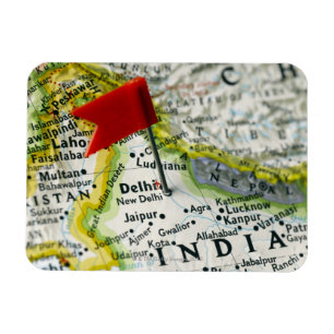 Map pin placed in New Delhi, India on map, Magnet