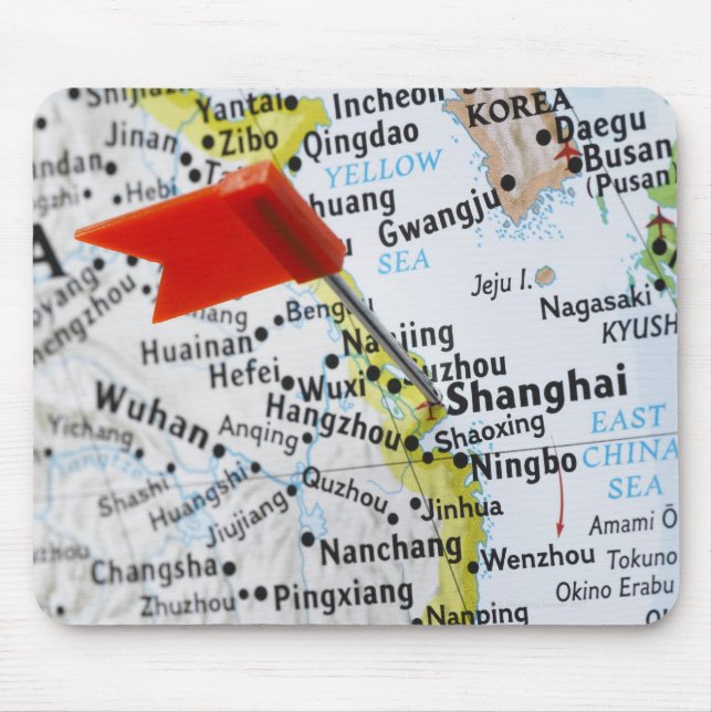 Map pin placed in Shanghai, China on map, Mouse Mat (Front)