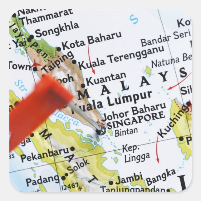Map pin placed in Singapore on map, close-up Square Sticker (Front)